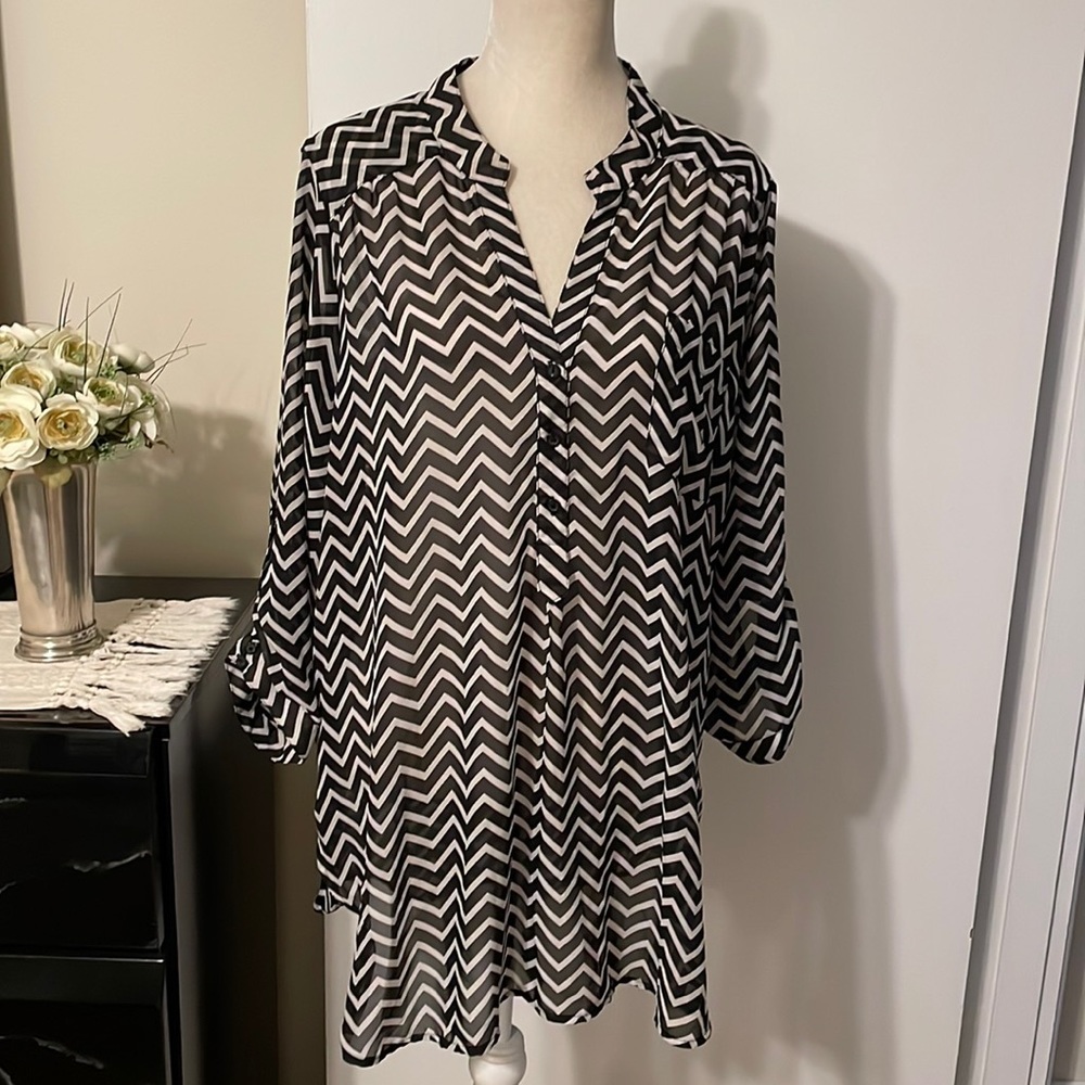 Riley+James Tunic Sheer Blouse.